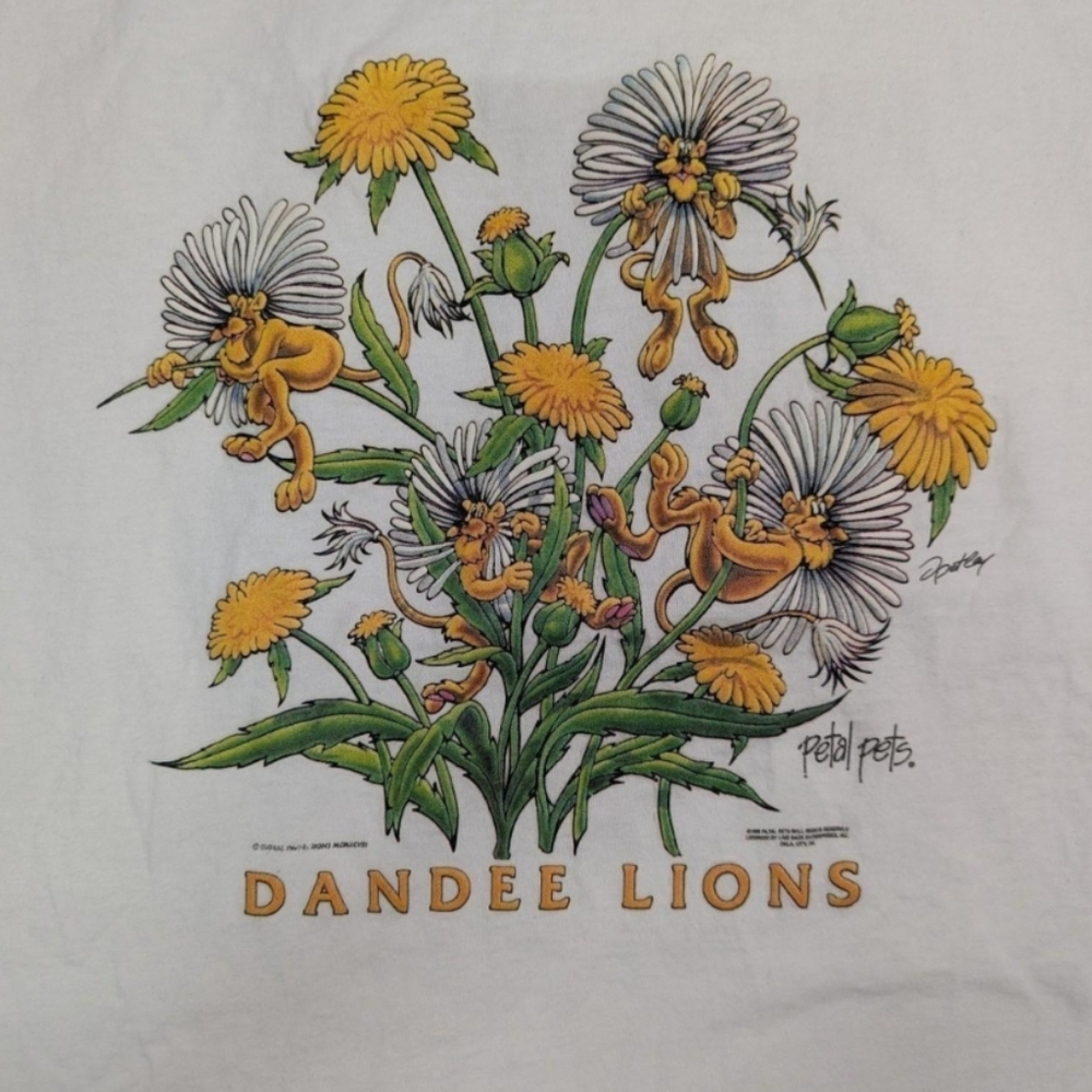 Vintage 90’s Petal pets Dandee Lions Puff Printwhite cotton t-shirt size Large - Picture 3 of 6